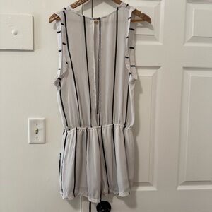 White and Black Striped Sleeveless Romper